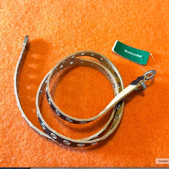 Retro black thin crackled leather belt with grommets NWT - Picture 2 of 7